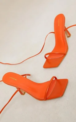 Orange Wide Fit Barely There Buckle Strap Mid Heeled Sandals