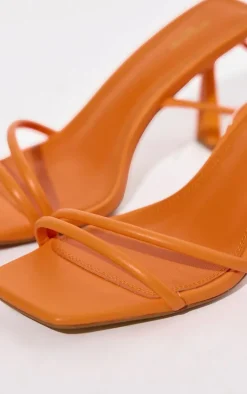 Orange Wide Fit Pu Square Toe Asymmetric Strap Heeled Sandals