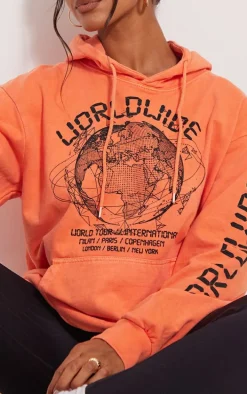 Orange Worldwide Graphic Oversized Hoodie