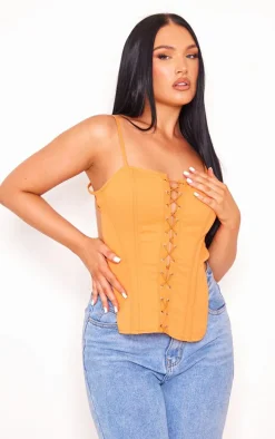 Orange Woven Backless Lace Up Boned Corset