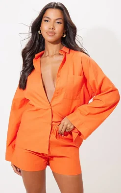 Orange Woven Elastic Waist Floaty Shorts