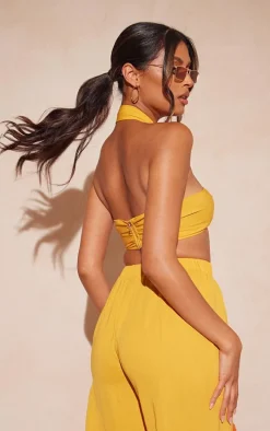 Orange Woven Halterneck Bandeau Top