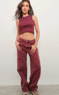 Oxblood Premium Ribbed Racer Neck Crop Top