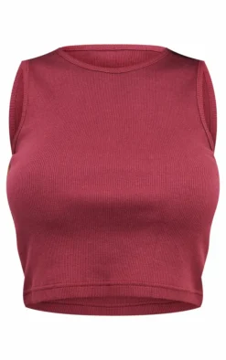 Oxblood Premium Ribbed Racer Neck Crop Top