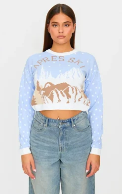Pale Blue Apres Ski Cropped Christmas Sweater