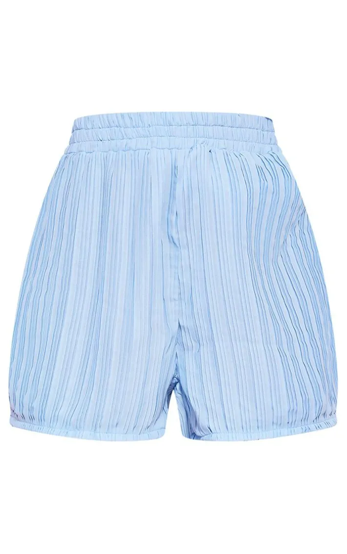 Pale Blue Chiffon Plisse Floaty Shorts