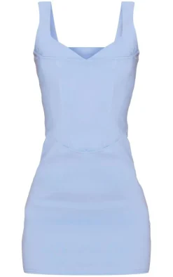 Pale Blue Stretch Woven Cup Detail Thick Strap Mini Dress