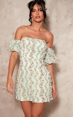 Pale Green Abstract Print Textured A Line Shift Dress