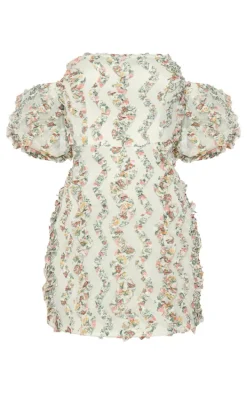 Pale Green Abstract Print Textured A Line Shift Dress