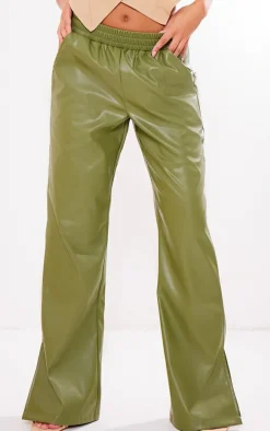 Pale Green Faux Leather Elasticated Waist Straight Leg Pant