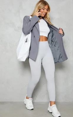 Pale Grey Structured Snatched Rib Cuffed Detail Leggings