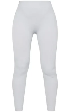 Pale Grey Structured Snatched Rib Cuffed Detail Leggings