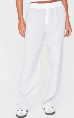 Pale Grey Contrast Waistband Boxer Detail Low Rise Pants