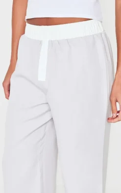Pale Grey Contrast Waistband Boxer Detail Low Rise Pants