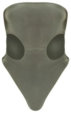 Pale Khaki Bandeau Slinky Cut Out Bodysuit