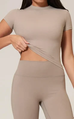 Pale Khaki Snatched Sculpt Short Sleeve T Shirt