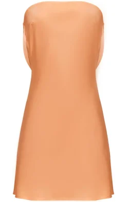 Pale Orange Satin Bandeau Cowl Back Mini Dress
