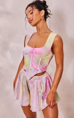 Pale Pink Print Linen Look Corset