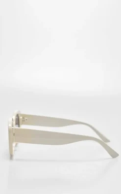 Pale Yellow Chunky Frame Round Sunglasses