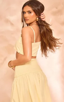 Pale Yellow Linen Look Cami Crop Top