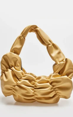 Pale Yellow PU Stretch Ruched Shoulder Bag