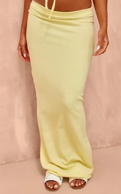 Pale Yellow Textured Jersey Low Rise Midaxi Skirt