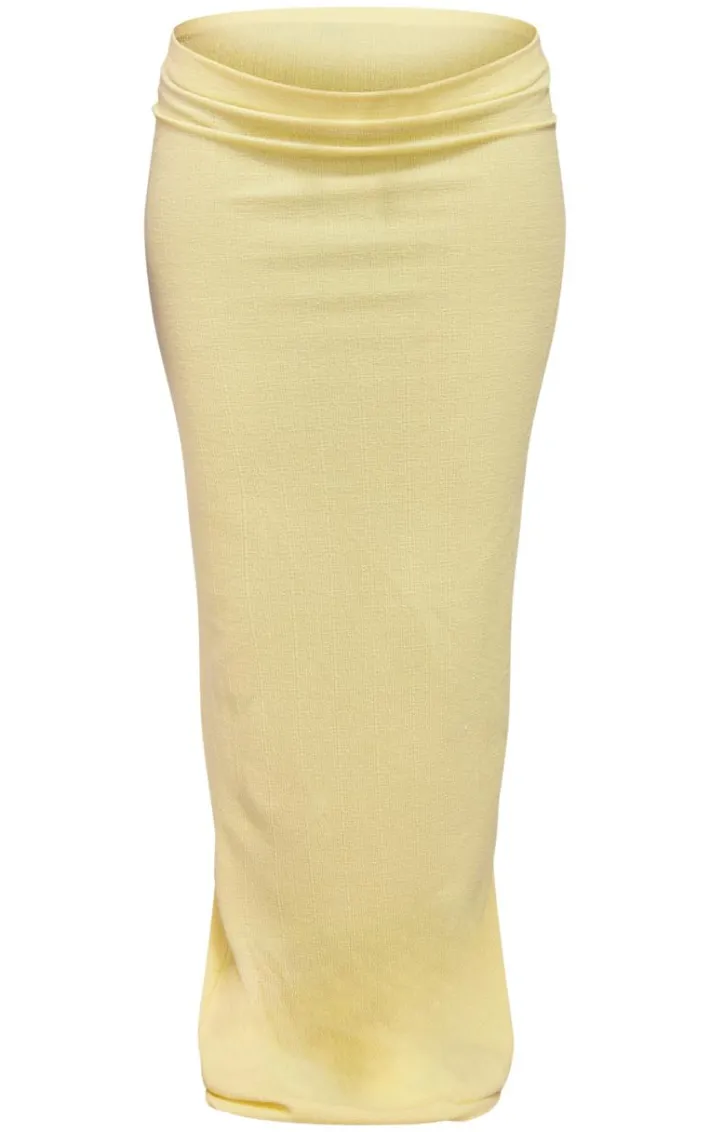 Pale Yellow Textured Jersey Low Rise Midaxi Skirt
