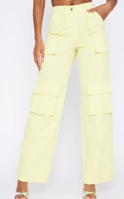 Pale Yellow Twill Pocket Detail High Waist Cargo Pants