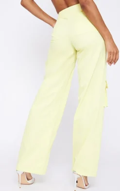 Pale Yellow Twill Pocket Detail High Waist Cargo Pants