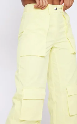 Pale Yellow Twill Pocket Detail High Waist Cargo Pants