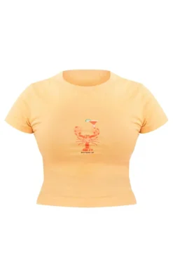 Pastel Orange Lobster Printed Fitted T Shirt