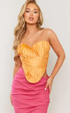 Pastel Orange Pleated Drape Front Corset