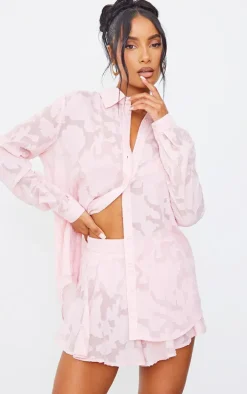 Pastel Pink Sheer Floral Textured Floaty Shorts