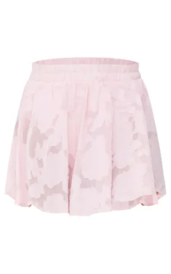 Pastel Pink Sheer Floral Textured Floaty Shorts