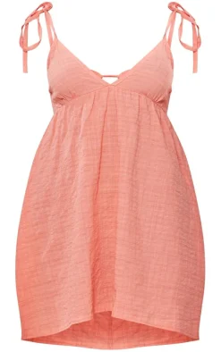 Peach Linen Look Cut Out Tie Back Shift Dress