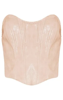 Pebble Croc Faux Leather Boned Seam Detail Bandeau Corset