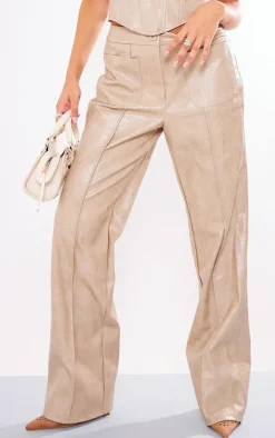 Pebble Croc Faux Leather Front Pocket Wide Leg Pants