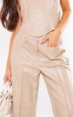 Pebble Croc Faux Leather Front Pocket Wide Leg Pants