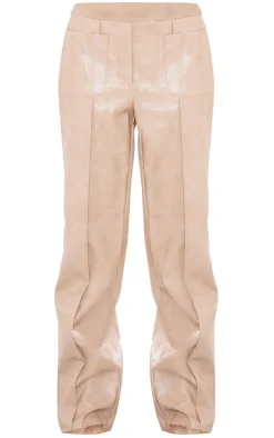 Pebble Croc Faux Leather Front Pocket Wide Leg Pants