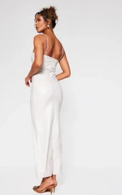 Pebble Faux Leather Spaghetti Strap Midi Dress