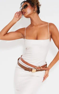 Pebble Faux Leather Spaghetti Strap Midi Dress