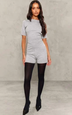 Petite Ash Grey Fine Knit Hot Pants