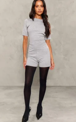 Petite Ash Grey Fine Knit Short Sleeve Top