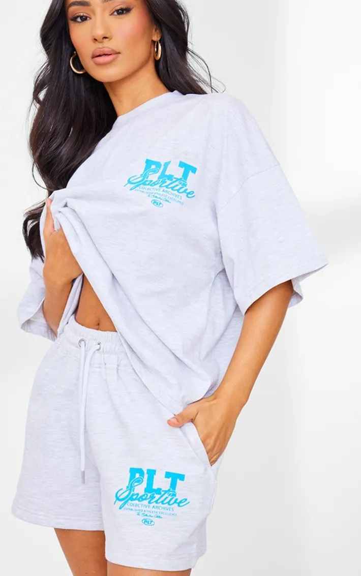 Petite Ash Grey Graphic Runner Shorts