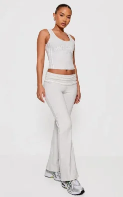 Petite Ash Grey Jersey Foldover Flared Pants