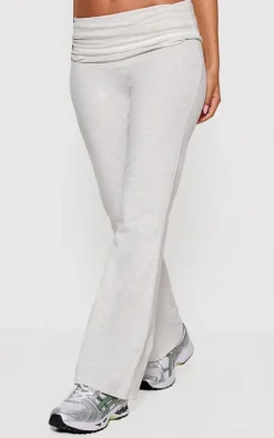 Petite Ash Grey Jersey Foldover Flared Pants
