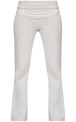 Petite Ash Grey Jersey Foldover Flared Pants