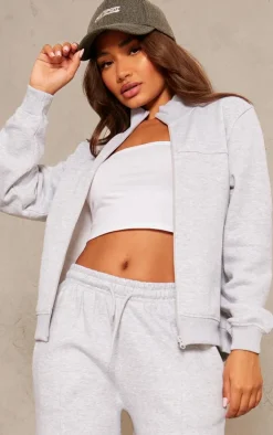 Petite Ash Grey Seam Detail Zip Through Track Top