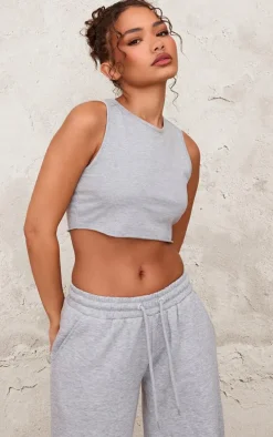 Petite Ash Grey Sleeveless Raw Edge Tank Top