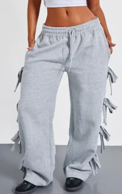 Petite Ash Grey Wide Leg Sweatpants With Bow Details